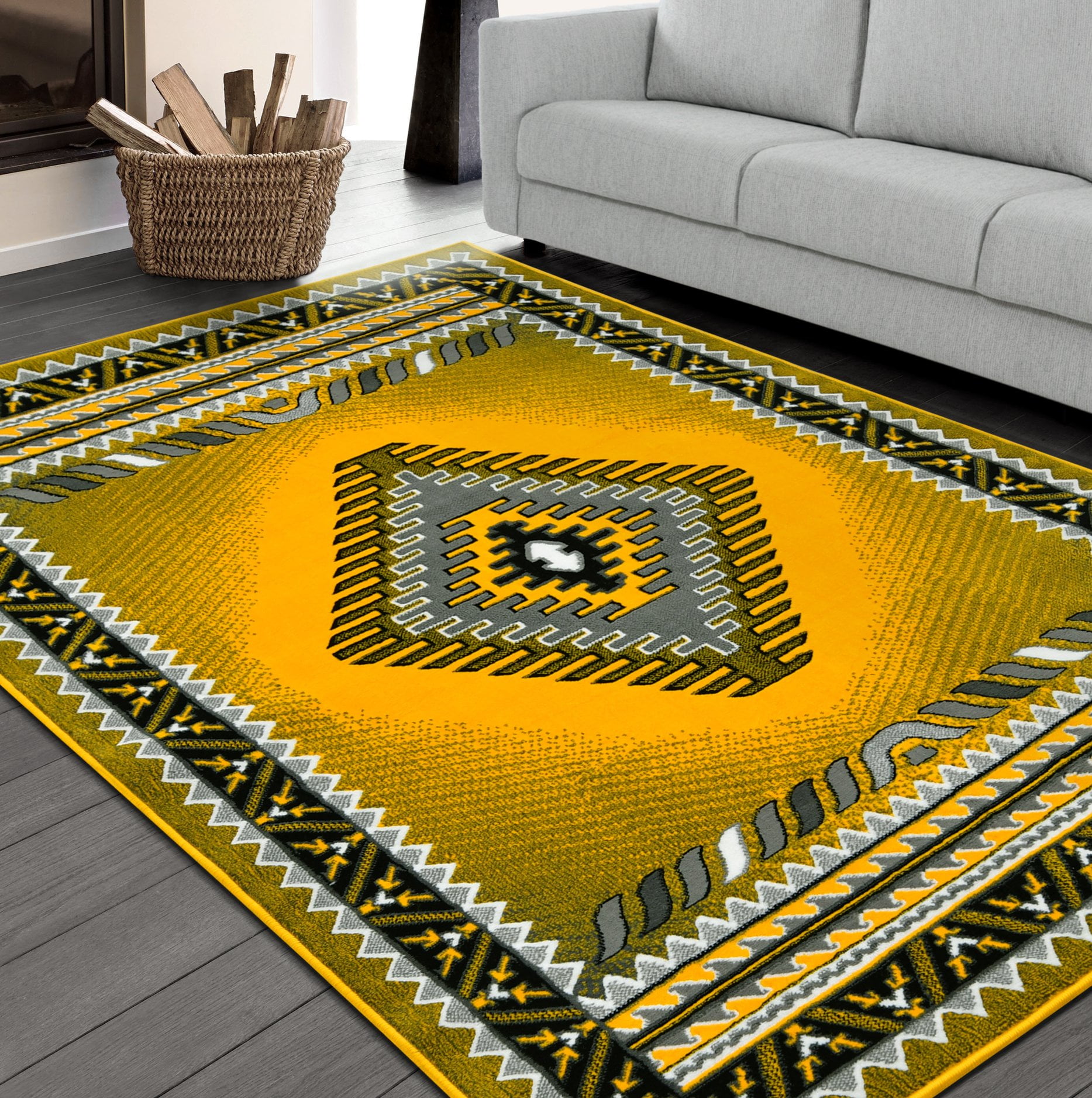 HR Traditional Floorcover Area Rugs Yellow Gray and Black