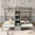 thumbnail image 3 of EUROCO Twin over Twin & Twin Bunk Bed with Staircase and Drawers for Kids Teens Bedroom, 3-in-1 Bunk for More Kids, Storage Staircase, Gray, 3 of 11
