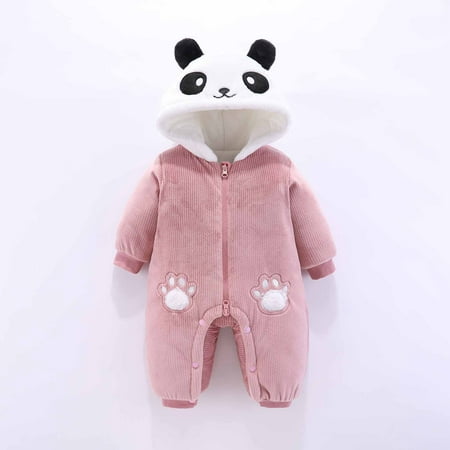 

Clearance! SDJMa Warm Cute Panda Coat Girls Boys Jumpsuit Hooded Romper Baby Toddler Zipper Fuzzy Winter Jacket Girls 0-18 Months