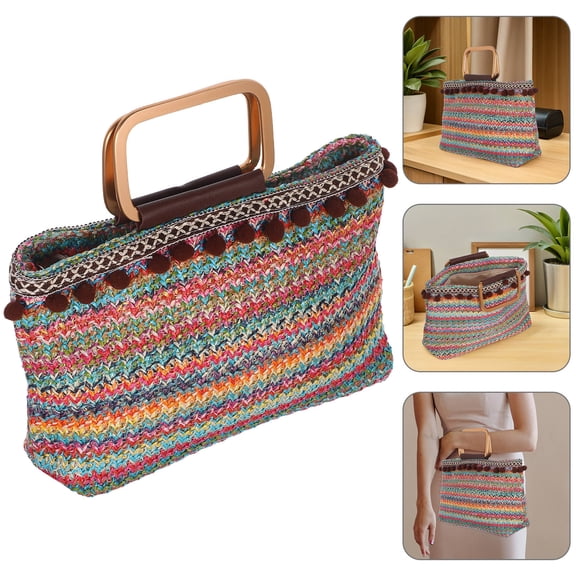 LULULION Artistic Woven Handbag Large Capacity Polyester Straw Bag for Casual Outing Use Multi Color