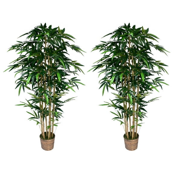 Vintage Home Artificial Faux Plastic 72" Tall Bamboo Tree In Bamboo Wicker Planter 2-Pack