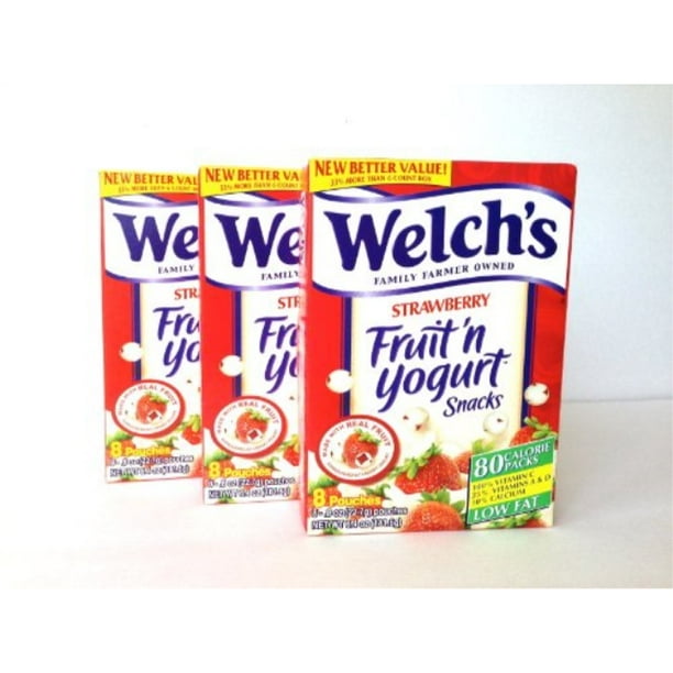 welch's fruit n yogurt snacks strawberry 8 pouches, (pack of 3