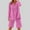 1-Hot Pink, variant on Women's Cotton Linen Short Sets 2 Piece Long Sleeve Button V Neck Top and Short Vacation Two Piece Outfits