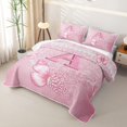 thumbnail image 3 of meiyoeat Pink Glitter Butterfly Monogrammed A Twin Quilt Set for Girls, Sparkle Floral Initial Letter Twin Coverlet Set, 2-Piece 1 Bedspread and 1 Pillowcase, 3 of 7