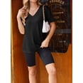 thumbnail image 6 of Weardear 3 Pack Women's Maternity Shirts V Neck Cuff Fold Pregnancy Tunic Tops Split Side Short Sleeve Pregnant Clothes, 6 of 6