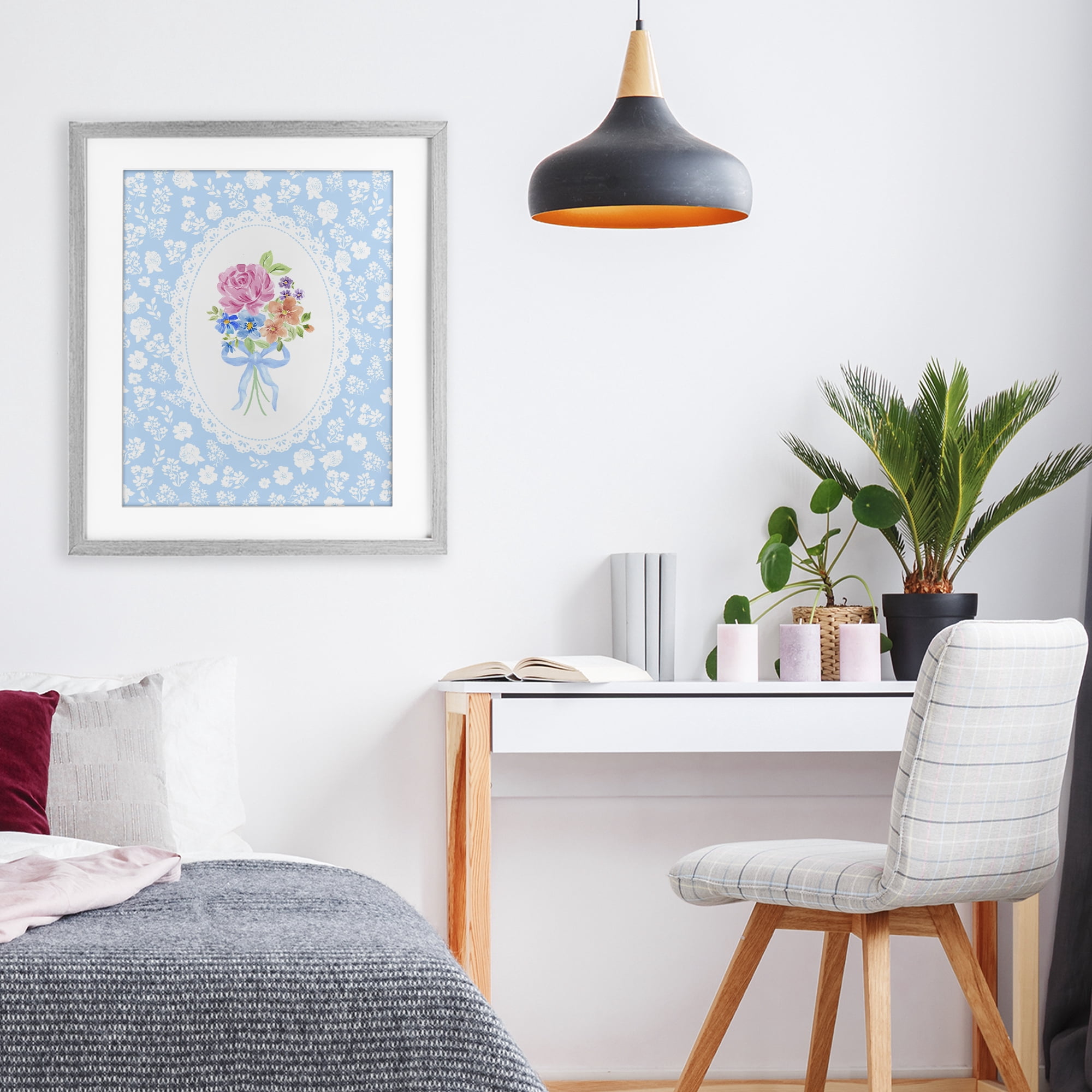 Stupell Industries Blue Feminine Bouquet Gray Framed Print Under Glass, design by Corinne Haig