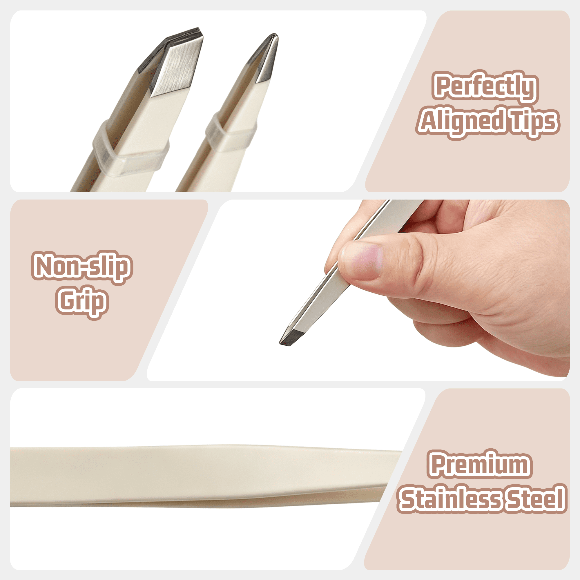 2-Pack Tweezers for Eyebrows, Facial Hair, Ingrown Hair Removal, Slant and Point Tip Tweezer Set for Women and Men, Professional Stainless Steel Precision Eyebrow Plucking Grooming with Case