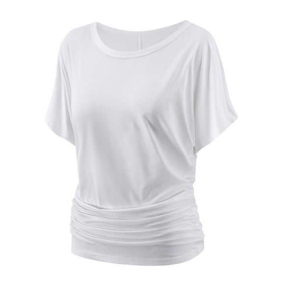 cfhntfmh Tops for Women Trendy V Neck 3/4 Sleeve Solid Color Shirts Summer Loose Side Ruched Plus Size T-Shirts