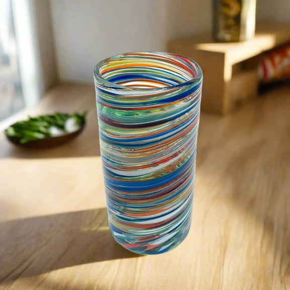 Colorful Hand-Blown Tumbler | Confetti Swirl Mexican Drinking Glass (1Piece)