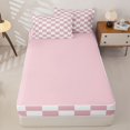 thumbnail image 4 of Erosebridal Block Check Zipper Queen Comforter Set with Fitted Sheet and 2 Pillowcases,Clean Grid Print Zipper Bedding Set,Pink White,Pink Reversible, 4 of 6