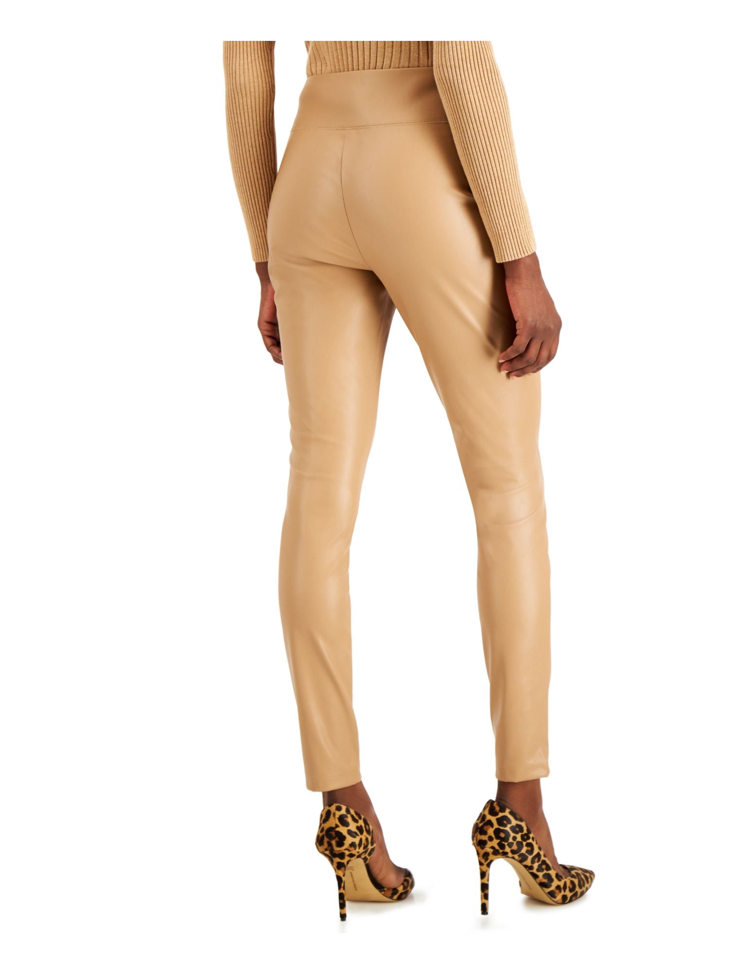 INC Womens Gold Faux Leather High-rise Skinny Pants 4