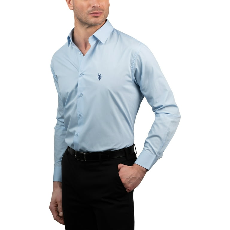 u.s. polo assn. mens dress shirt regular fit long sleeve LONG Sleeve Stretch Oxford Shirt PEACH SHERBET / S