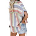 thumbnail image 3 of Sexy Dance Women Striped Short Sleeve Tops Shirts Button Down Lapel T-Shirt Summer Casual Loose Beach Tunic Blouses, 3 of 3