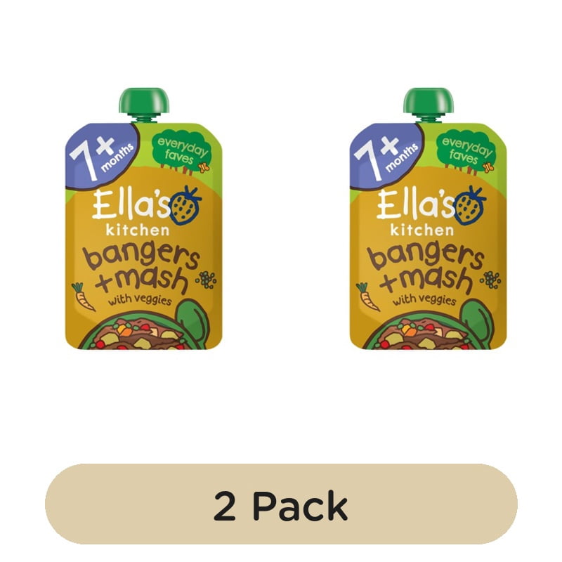 Ella's Kitchen Pork Bangers & Mash Baby Food Pouch 7+ Months 130g, British Import (Pack of 2)