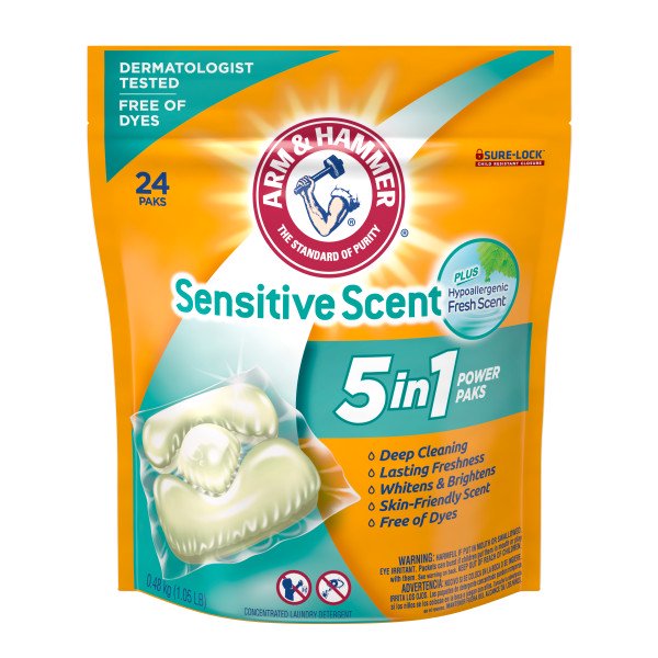 ARM & HAMMER Sensitive Scent 5in1 Laundry Detergent Power Paks, 24
