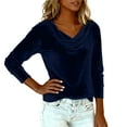 thumbnail image 6 of Women's Sparkly Velvet Tops Elegant Cowl Neck Long Sleeve Shirts Spring Fall Winter Dressy Casual Blouses,Navy XL, 6 of 6
