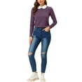 thumbnail image 3 of INSPIRE CHIC Women's Long Sleeve Top Contrast Striped Doll Collar Elastic Loop Back Casual Blouse XL Purple Black, 3 of 9