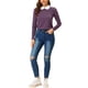 thumbnail image 2 of INSPIRAR CHIC Blusa Casual de Manga Larga para Mujer con Cuello de Muñeca a Rayas Contrastantes y Elástico en la Parte Posterior, Morado y Negro, 2 of 8