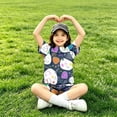 thumbnail image 4 of Grblisyd Girls Summer Outfits Casual Lounge Set Short Sleeve T Shirt and Elastic Waist Shorts 2 Piece Back to School Sets, 4 of 5