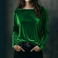thumbnail image 2 of Lenpel Velvet Tops for Women Trendy Long Sleeve Boat Neck Vintage T Shirts Dressy Casual Blouses Loose Velour Tees(Green,X-Large), 2 of 6