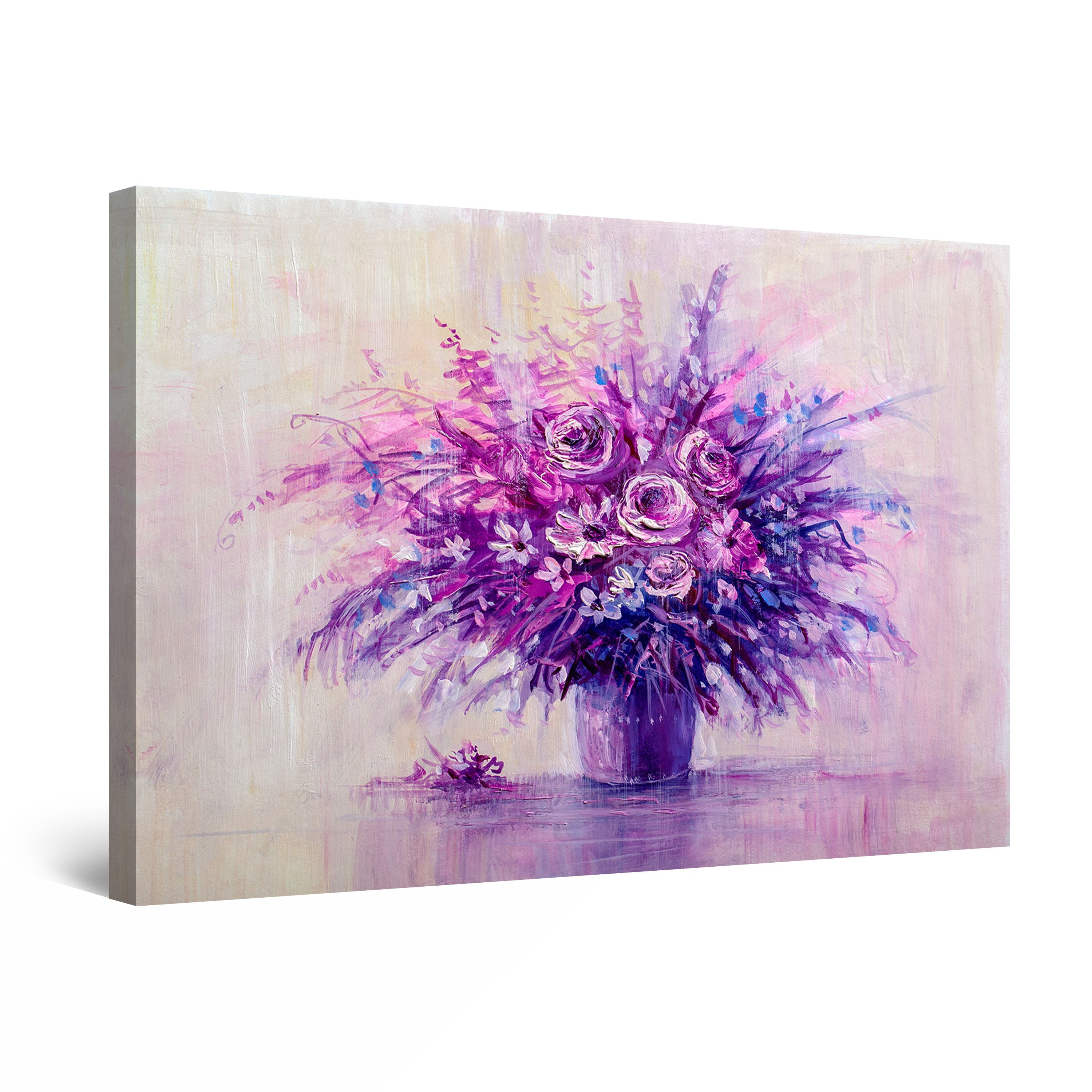 Startonight Canvas Wall Art Abstract - Yellow Flowers In Purple Vase Painting - Large Artwork Print For Living Room 32" X 48" - Walmart.com