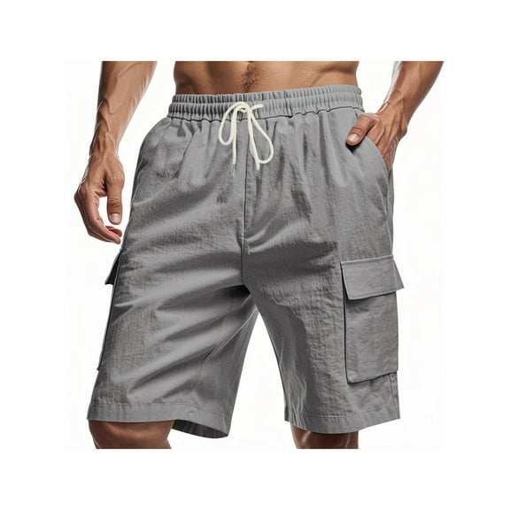 Cargo Shorts for Men Trendy Drawstring Elastic Waist Casual Shorts with Multi Pockets Workout Sport Outdoor Grey XL