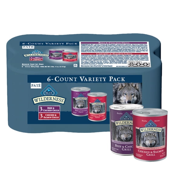 Blue Buffalo Wilderness High Protein Wet Dog Food Variety Pack, Grain-Free, 12.5oz, 6 CT