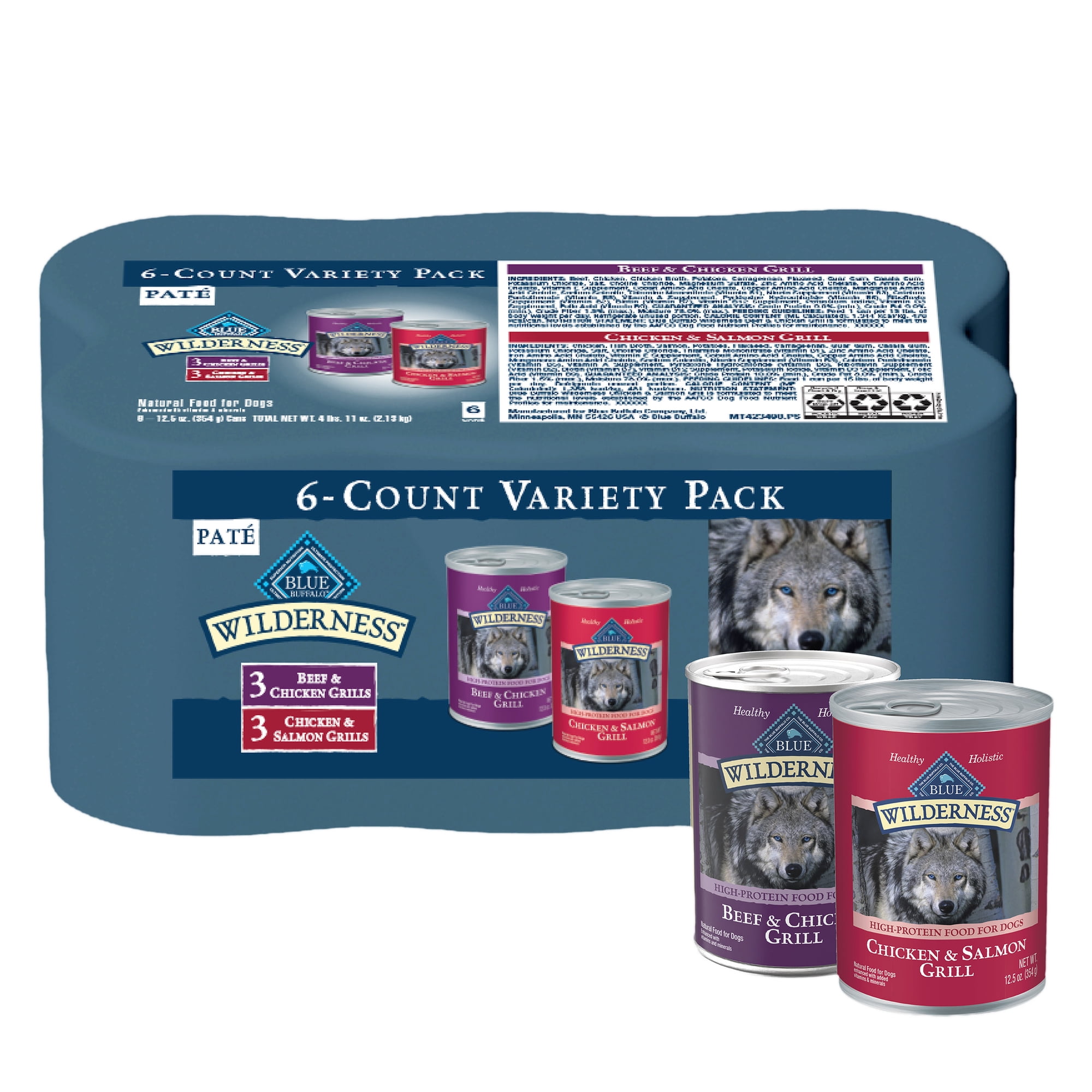 Blue Buffalo Wilderness High Protein Wet Dog Food Variety Pack, Grain-Free, 12.5oz, 6 CT