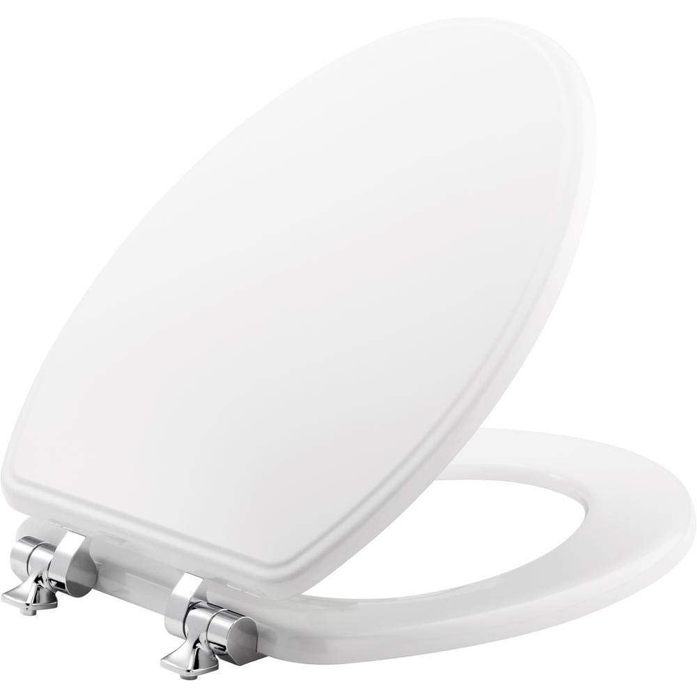 BEMIS Slow Soft Close Hinge Round Closed Front Toilet Seat Lid Cover White Wood 