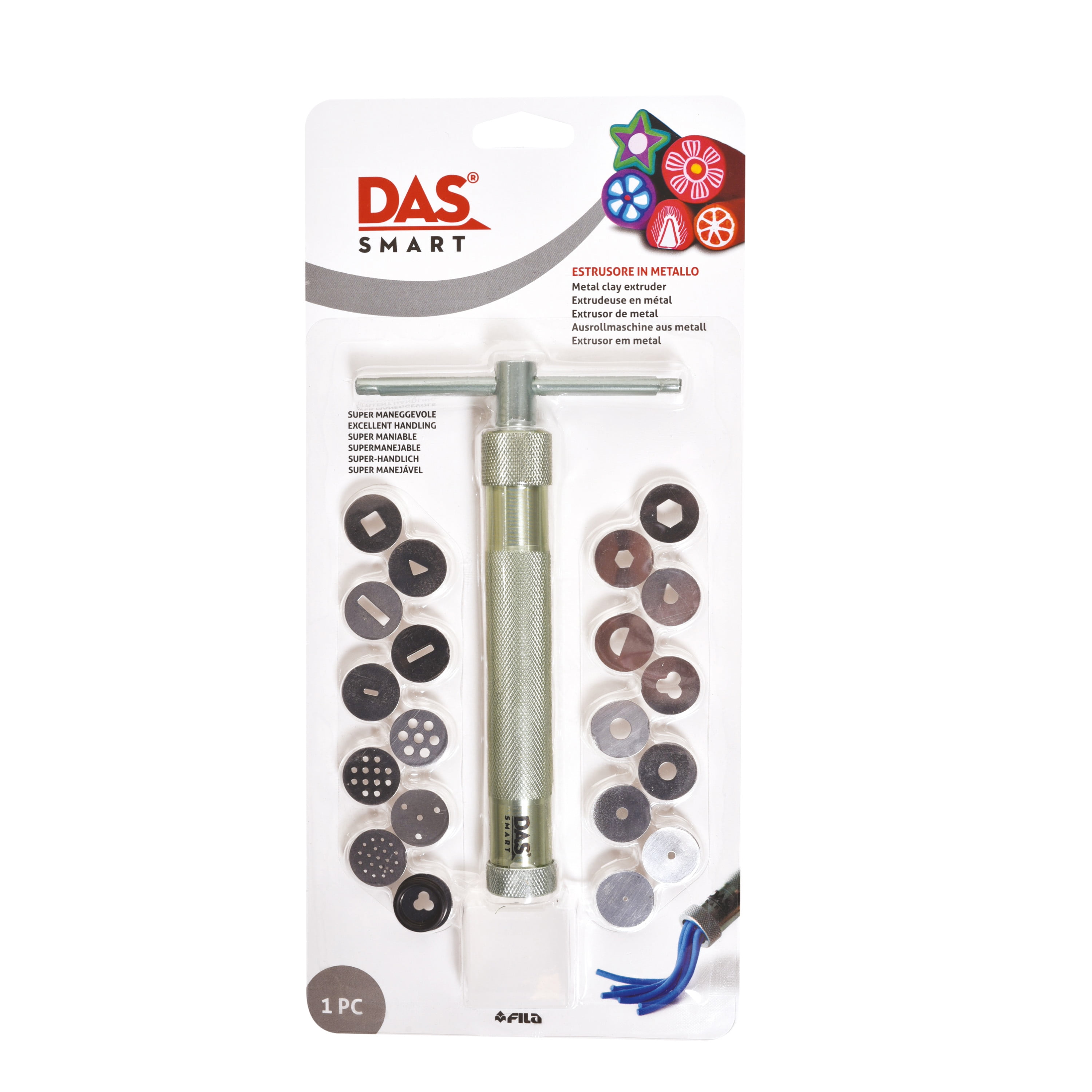  DAS Smart Metal Clay Extruder - Clay Extruder Tool with 20  Interchangeable Disks - Aluminum Hand Extruder Set for Artists and Students  - Durable Easy to Use Clay Extruder for
