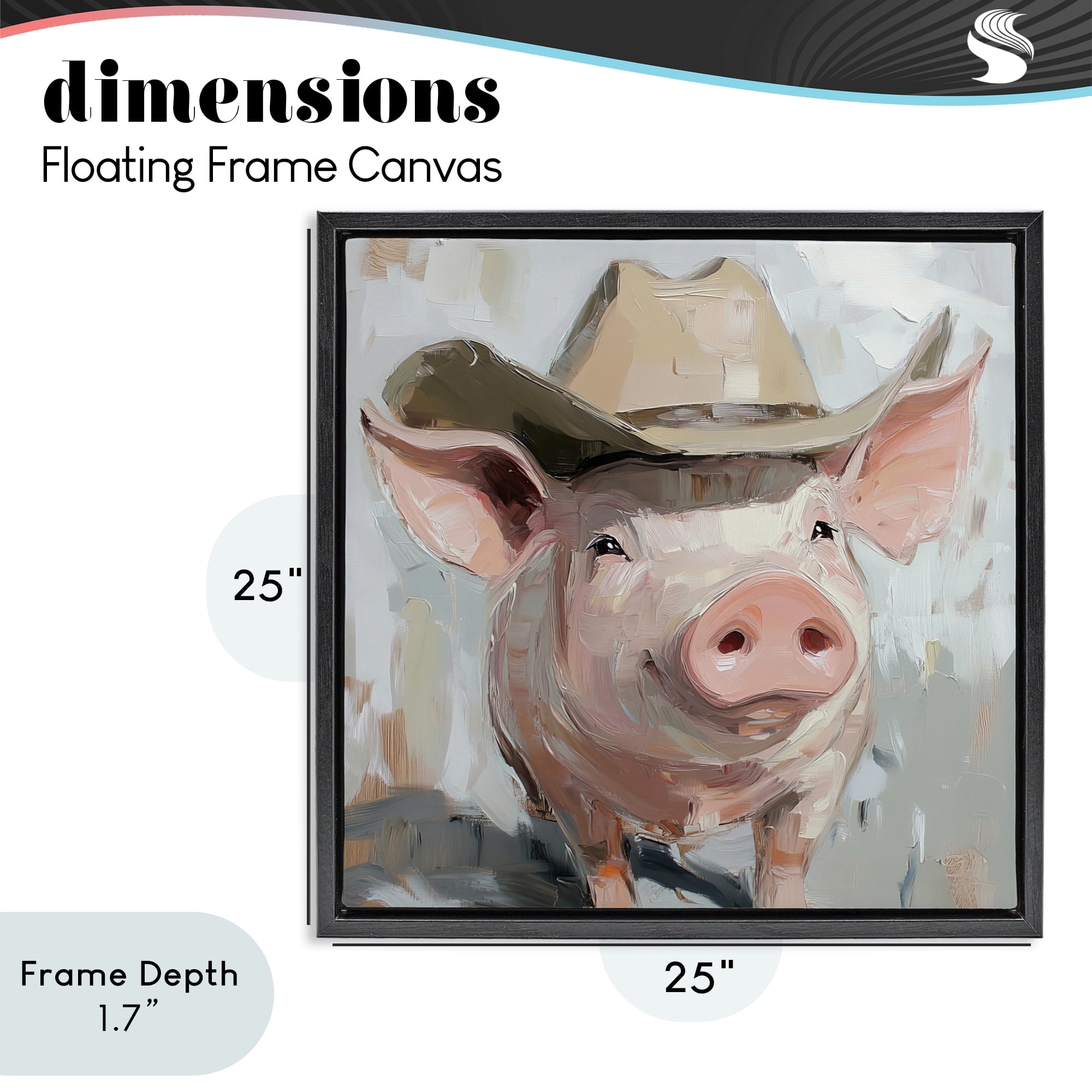 Stupell Industries Cowboy Chester Pig Black Framed Floater Canvas Wall Art, design by Tina LeCour