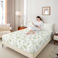 thumbnail image 4 of Manfei Vintage Botanical Leaf Queen Sheet Sets,Flower Floral Flat Sheet,Green White Queen Fitted Sheet,Microfiber Bedroom Decor,4pcs, 4 of 7