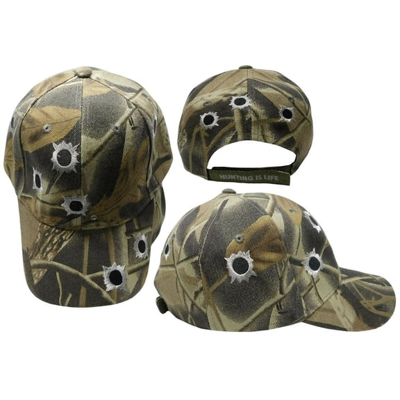 Hunting is Life Camo Gunshot Bullet Hole Hat Hunters Baseball Cap