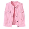 thumbnail image 2 of Tqcoqu Women's Sleeveless Denim Plus Size Vest,Round Collar Frayed Edge Multi Pocket Waistcoat Jacket,2026 Spring Fall Trendy Clothes,Pink Women's S-XXXXXL, 2 of 9
