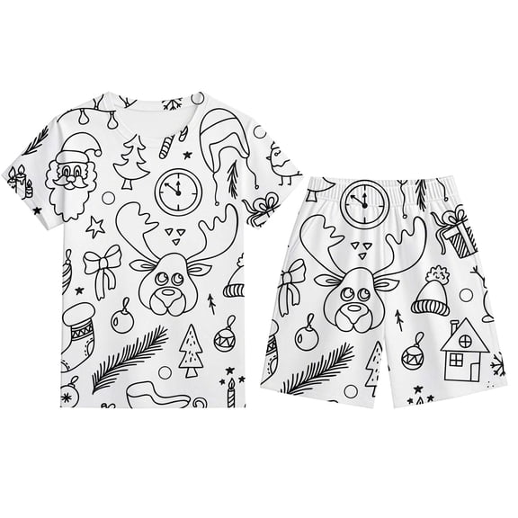 Boys Pajamas 2 Piece Christmas Diy Graphic Print Crew Neck Short Sleeve T-Shirt And Shorts Pjs for Boys Size 3-4 Years