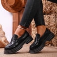thumbnail image 2 of Platform Leather Loafers for Women Fashion Square Toe Slip On Oxford Dress Shoes Chunky Non Slip Business Loafer Black Size 7, 2 of 9