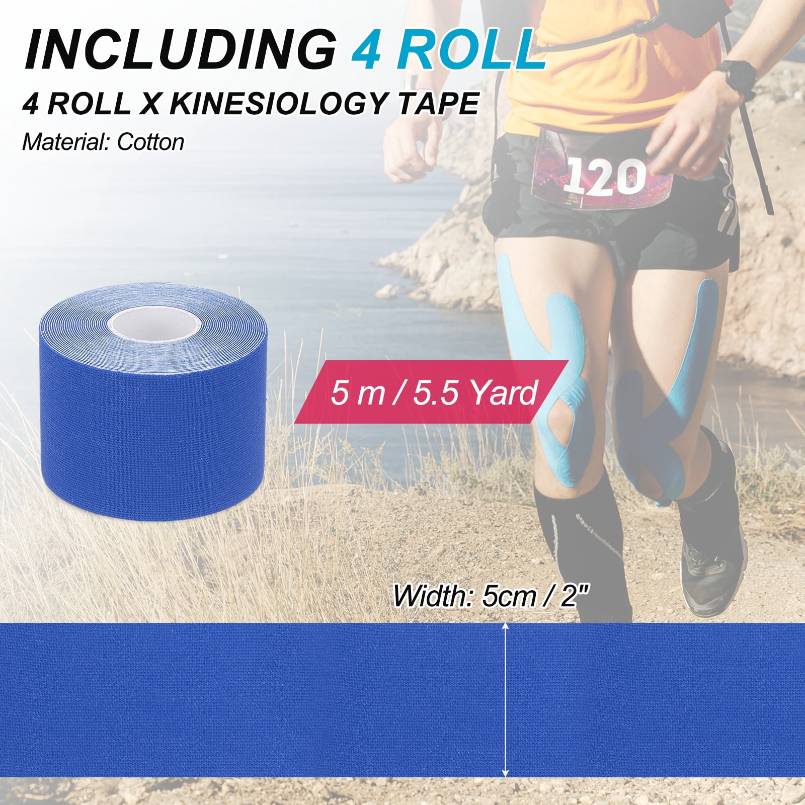 Uxcell Kinesiology Tape, Adhesive Cotton Sport Muscle Support Tapes Waterproof Elastic Tape for Knee Ankle Wrist Shoulder Dark Blue