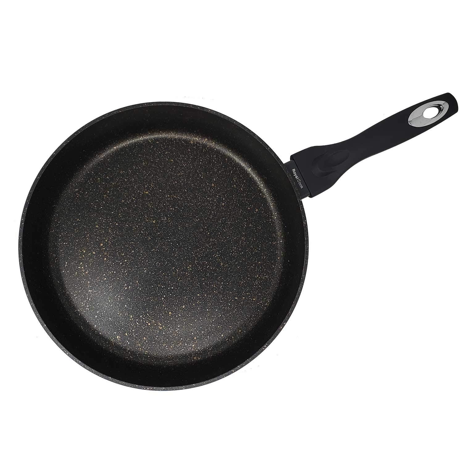 Non Stick Black Frying Pan Marble Coated and Glass lid For Gas Electric 28cm UK 