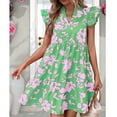 thumbnail image 5 of Sakmal Casual Dresses for Women Floral Ruffle Short Sleeve Green Comfort Fit Mid-Length Shift Dress, 5 of 7