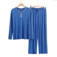thumbnail image 2 of GDREDA Plus Size Pajamas for Men Male Loungewear Button Two Piece Set Long Sleeve Top And Long Pants Solid Color Set Men's Pajama & Loungewear Blue,XXL, 2 of 3