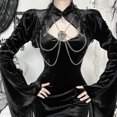 thumbnail image 2 of lare Sleeve Lace Up Crop Shrug Tops Elegant Velvet Chain Short Smock Coats Mall Gothic Women Slim Blouse Streetwear, 2 of 4