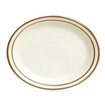 Tuxton China TBS-014 Bahamas 13.25 in. x 10.5 in. Narrow Rim with Brown Speckle Oval Platter - White - 1 Dozen
