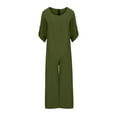 thumbnail image 4 of aidice Summer Jumpsuit for Women Casual Cotton Linen Lightweight Round Neck 3/4 Sleeve Button Wide Leg Rompers, 4 of 6
