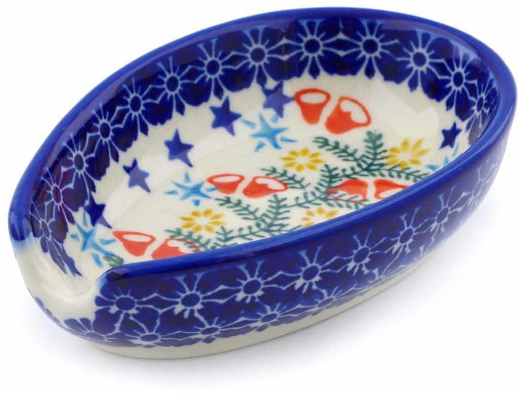 Polish Pottery 5inch Spoon Rest (Wreath Of Bealls Theme) Hand Painted