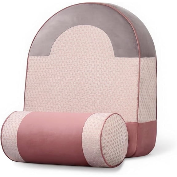 Sofa Couch Back Cushions,Decorative Home Backrest with Cylinder Bolster Pillow Set for Chair,Vintage Lumbar Support Upholstered Sitting in Bed Rest Cushion Velvet Jacquard, 27.5"x24.4" Pink