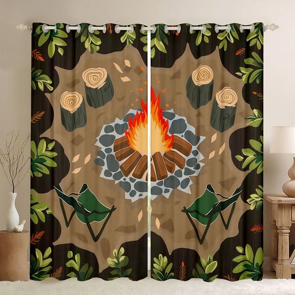 Erosebridal Teens Adventure Theme Black Out Curtains,Kids Boys Girls Camping Tents Curtains Pack of 2 (42x63 Each),Breathable Home Decor