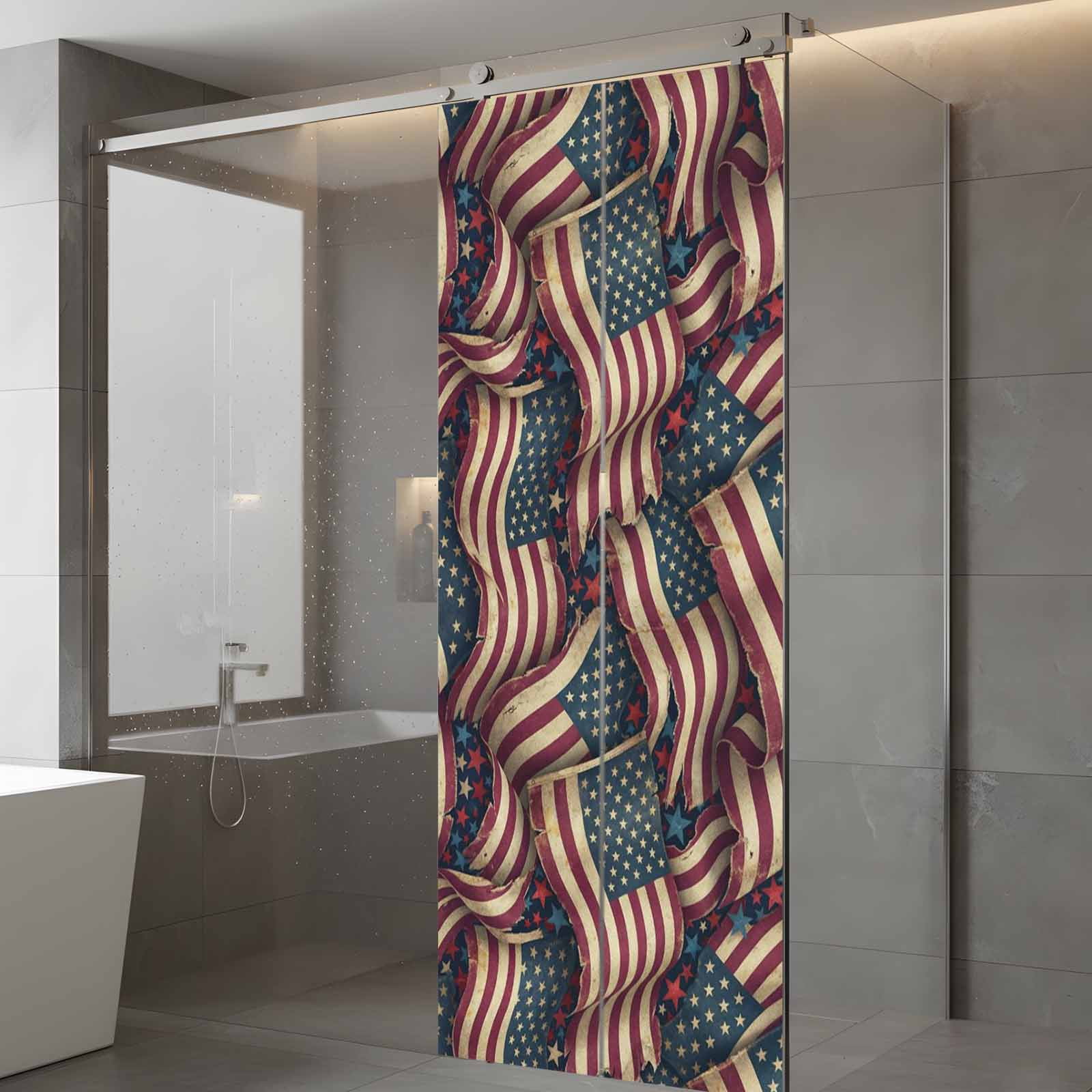 Independence Day Window Privacy Film, Red Blue USA Flag Retro Patriotic Stars Stripes Static Cling UV Sun Blocking Tint Film Heat Control Windows Films for Bedroom Bathroom, Window Stickers 23.6"x59"