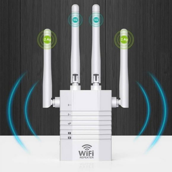 High-Speed WiFi Extender - Wireless Signal Repeater Booster up to 2500 Ft- 1200Mbps Wall-Through Strong WiFi-Dual Band 2.4G and 5G - 4 Antennas 360° Full Coverage Link to 15 Devices