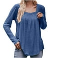 thumbnail image 2 of ClodeEU Womens Square Neck Pleated Tunic Blouse, Fall Long Sleeve T Shirts,Soft Casual Loose Fit Tee Tops Blue,Womens Plus M, 2 of 7