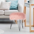 thumbnail image 5 of Homebeez Faux Fur Ottoman Foot Rest Stool-16.1” Vanity Stool with Metal Legs (Pink), 5 of 7